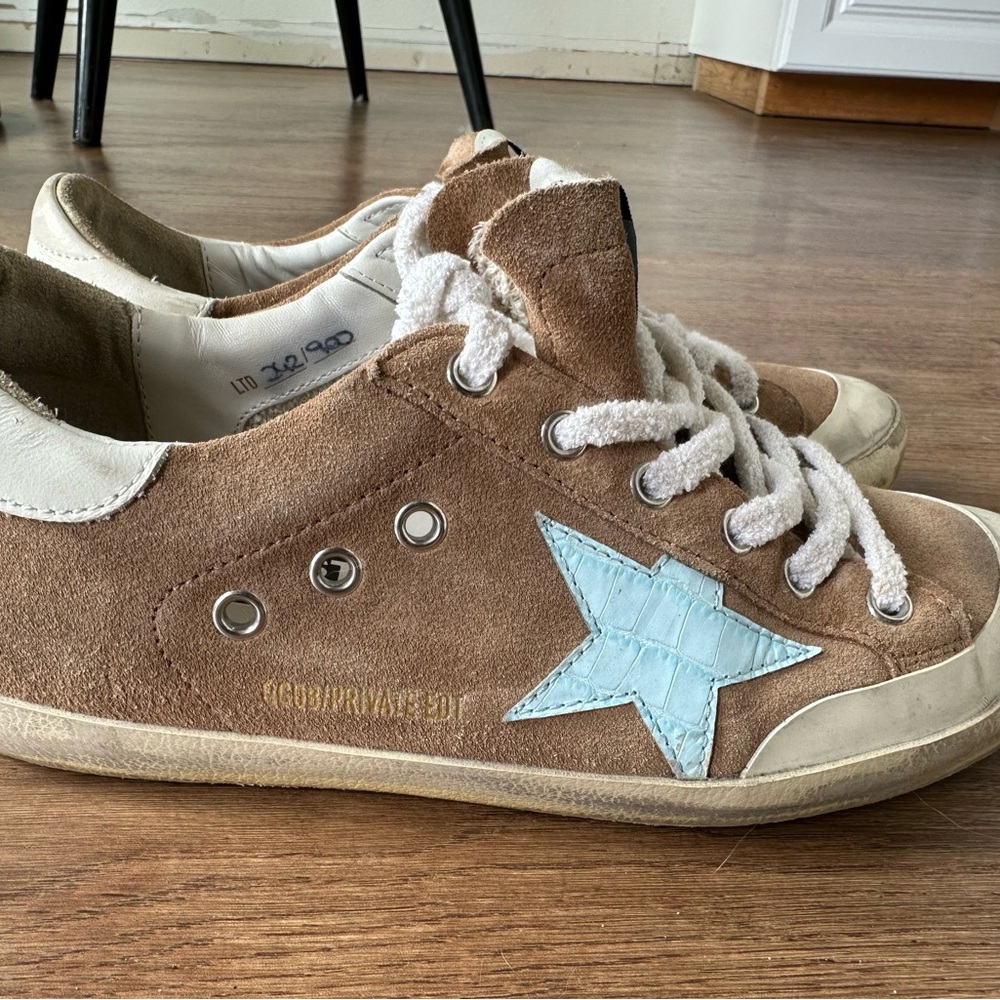 Golden Goose Brown Sneakers with Blue Star